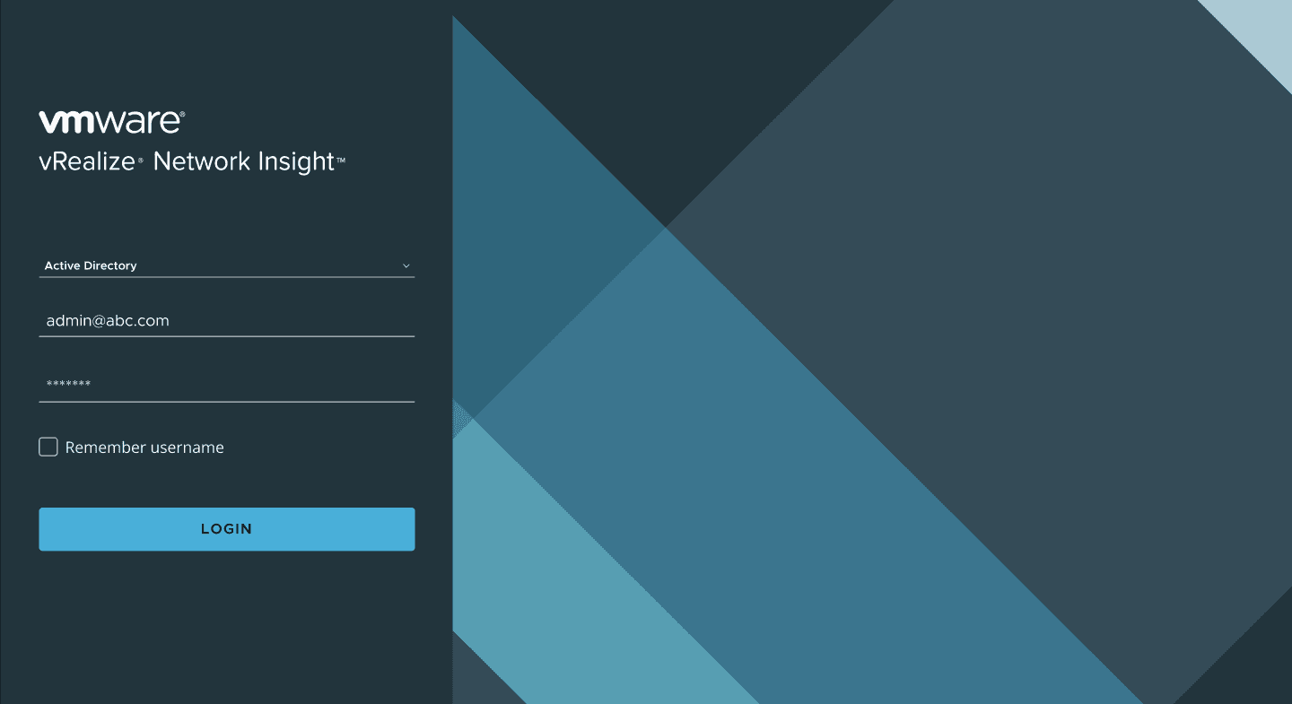 The vRealize Network Insight login page